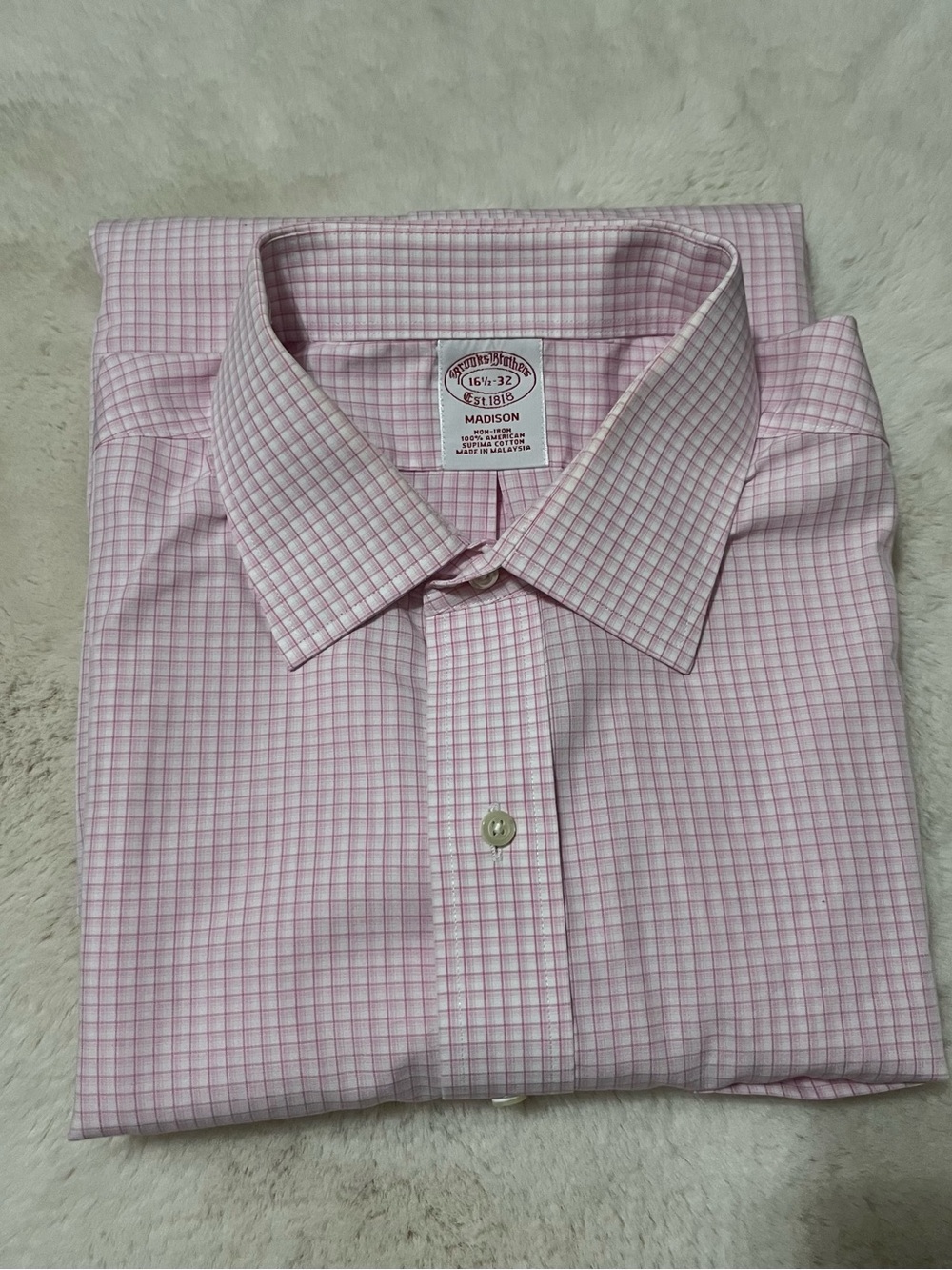 Brooks Brothers 💯 % Cotton Pink Gingham Button-Down Dress Shirt